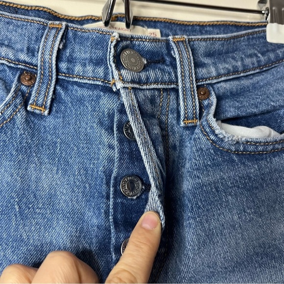 LEVI’S Premium Wedgie Straight Medium Wash Distressed Rigid Denim Jeans - Picture 8 of 15